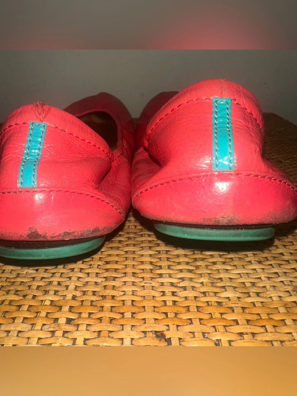TIEKS by Gavrieli Leather Ballet Flats Womens Size 9 Coral Foldable Slip On